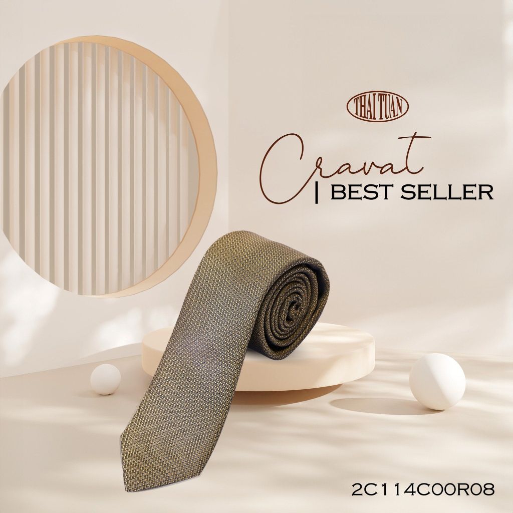  Cravat THÁI TUẤN Hoa Văn Nhỏ Màu Vàng 