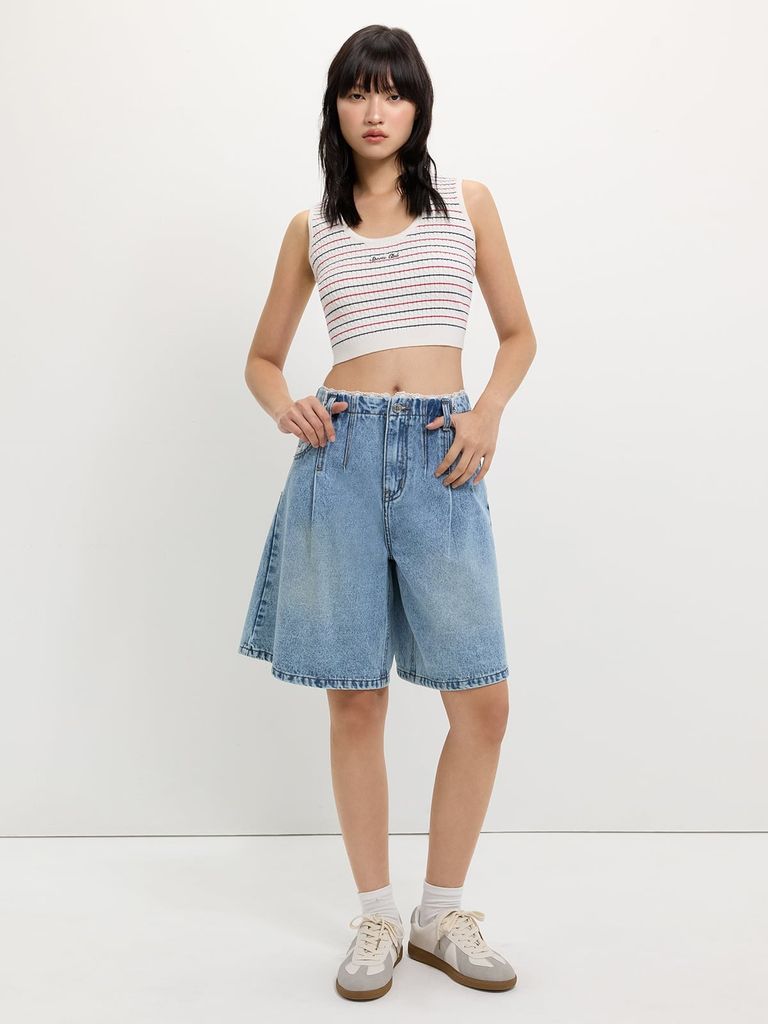  Quần Jeans Lửng Bermuda Phối Ren Lưng 