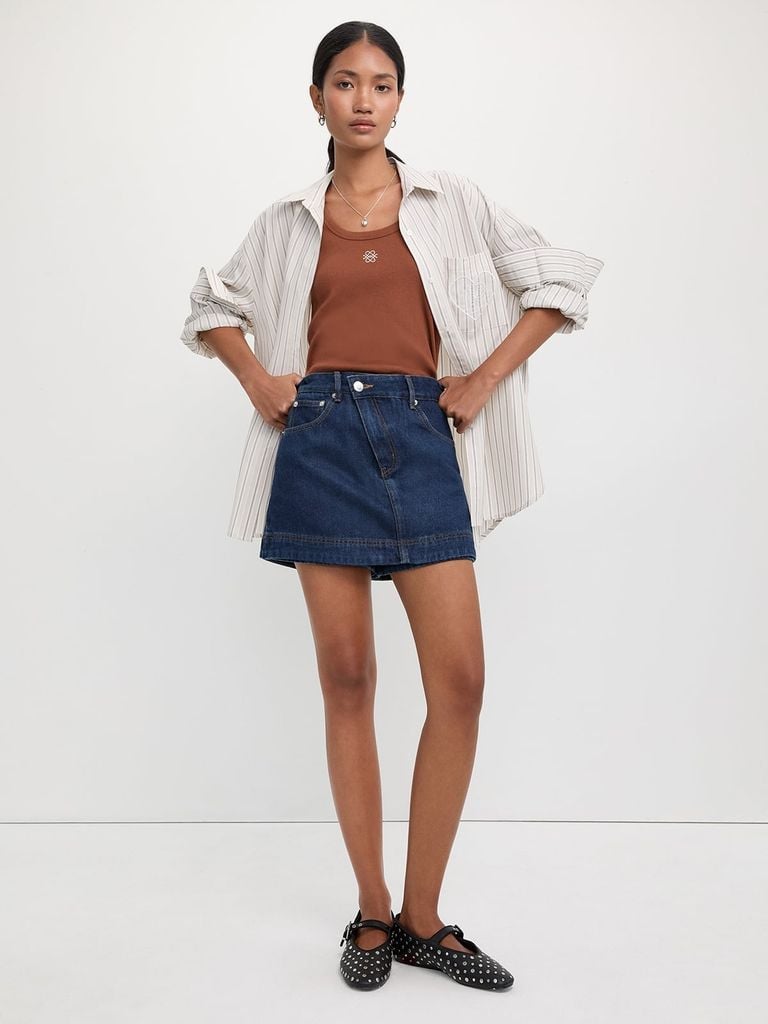  Quần Váy Denim Cạp Chéo 