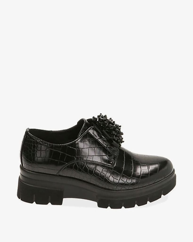  Giày Loafer Primadonna Collection Black Lace-Ups With Coconut Print 