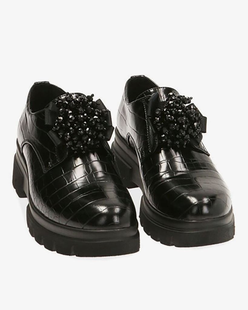  Giày Loafer Primadonna Collection Black Lace-Ups With Coconut Print 