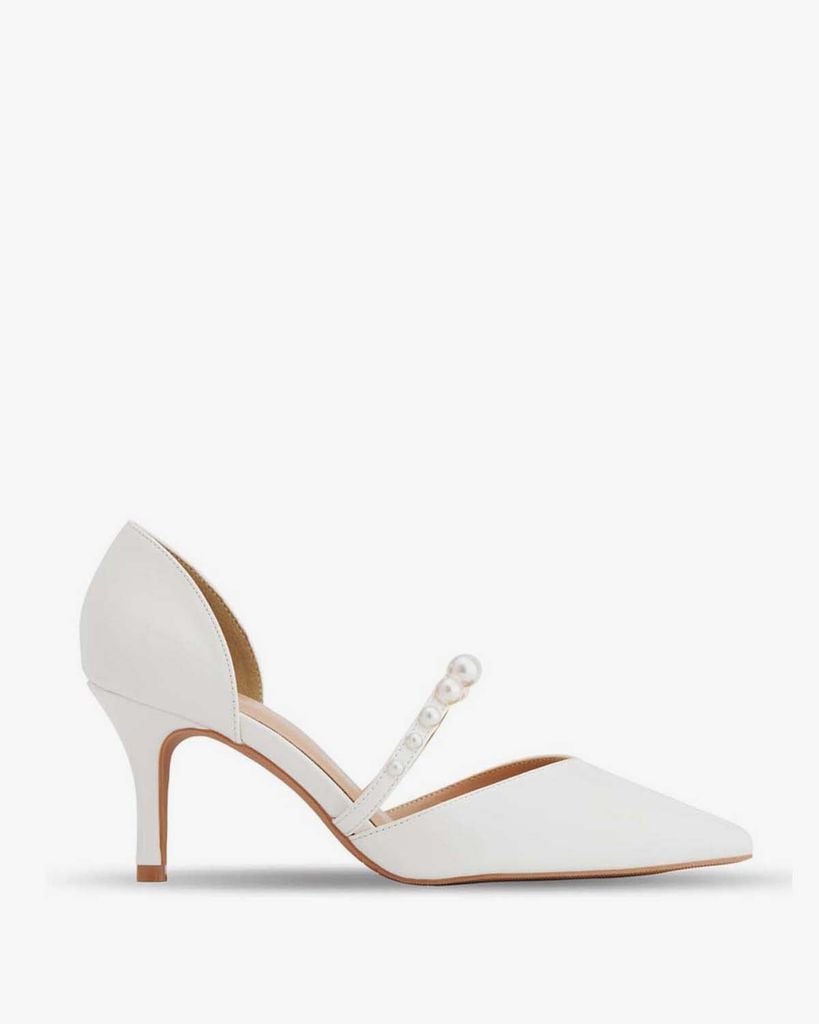  Giày Bít Cao Gót Nữ THÁI TUẤN Mũi Nhọn Slingback Màu Trắng 