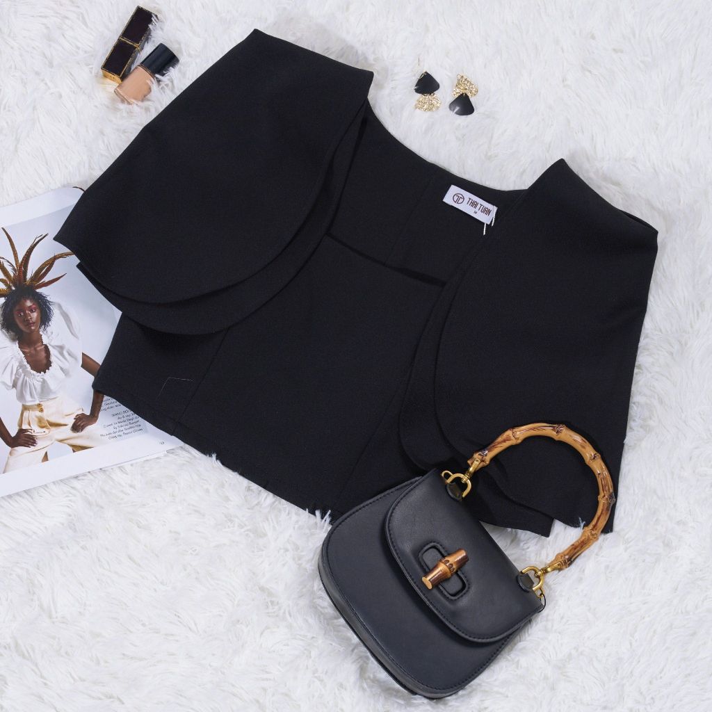  Áo Kiểu Nữ THÁI TUẤN Cổ Cách Tân Màu Đen 