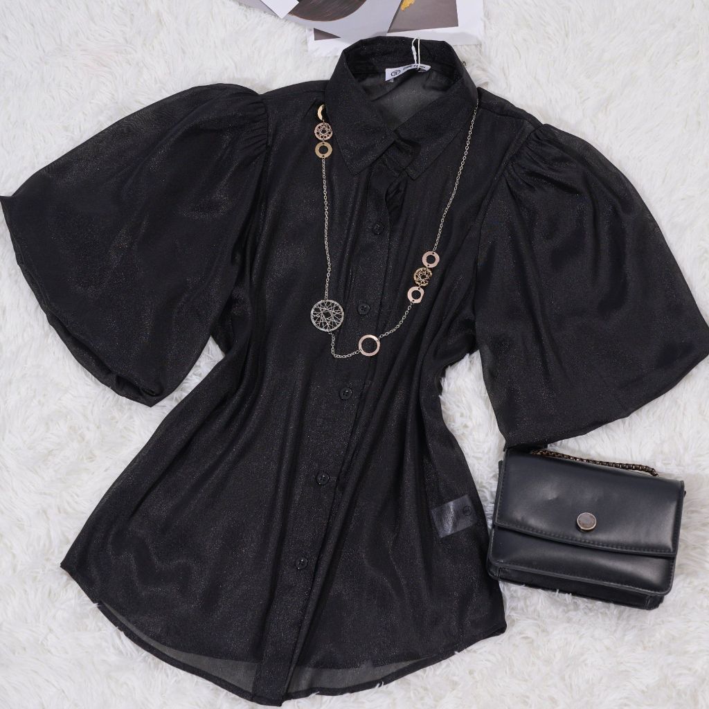  Áo Sơ Mi Nữ THÁI TUẤN Tay Bồng  Màu Đen 