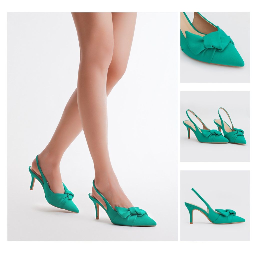  Giày Sandals Nữ THÁI TUẤN Mũi Nhọn Trang Trí Nơ Màu Xanh Teal 