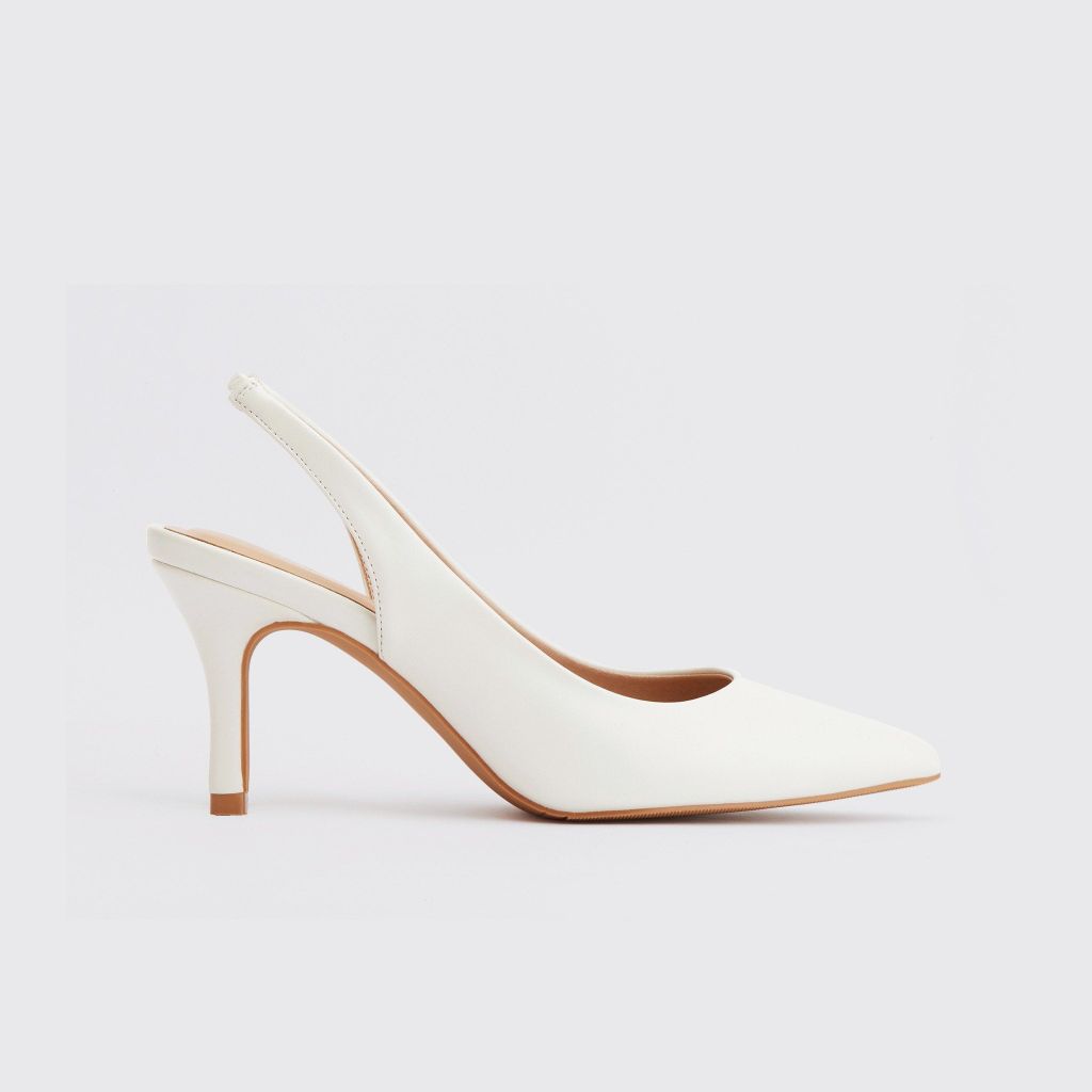  Giày Cao Gót Nữ THÁI TUẤN Mũi Nhọn Phối Quai Hậu Màu Trắng 