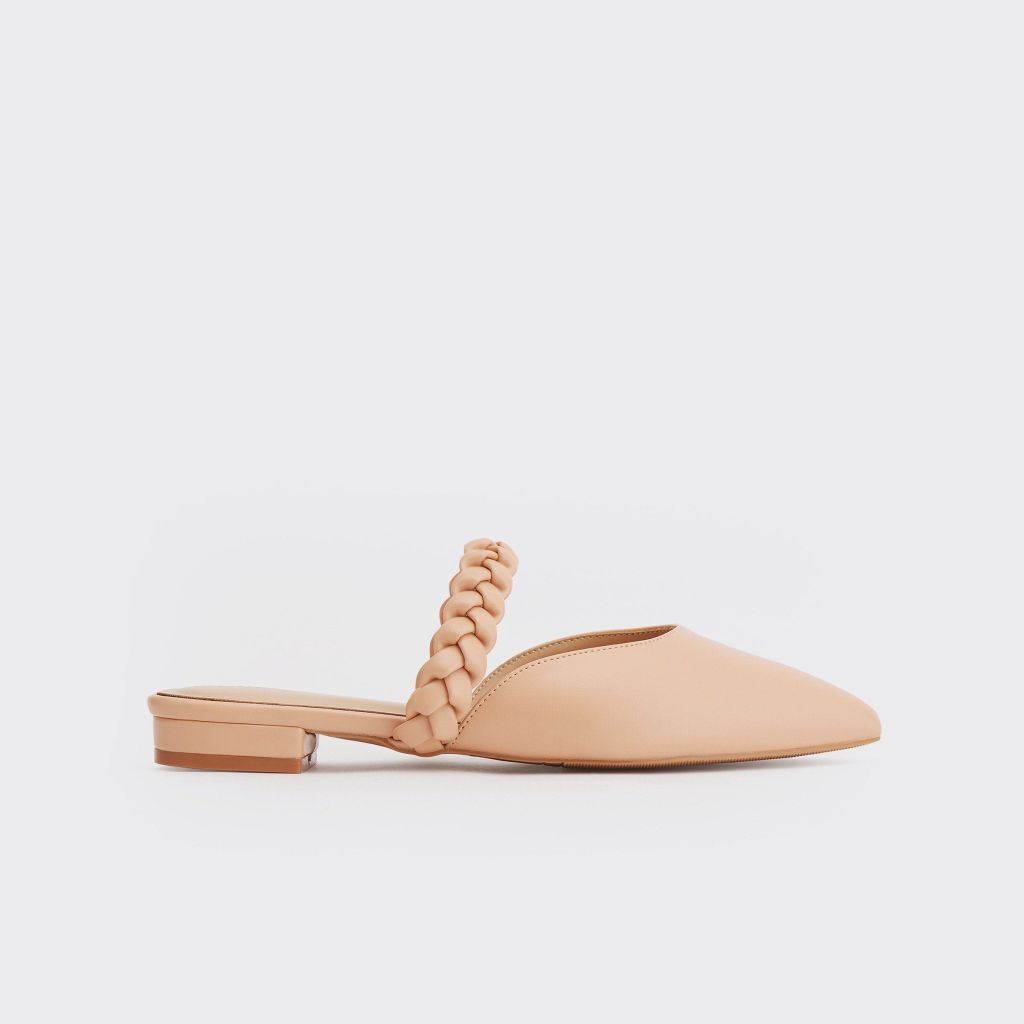  Giày Mules Nữ THÁI TUẤN Bít Mũi Nhọn Màu Kem 