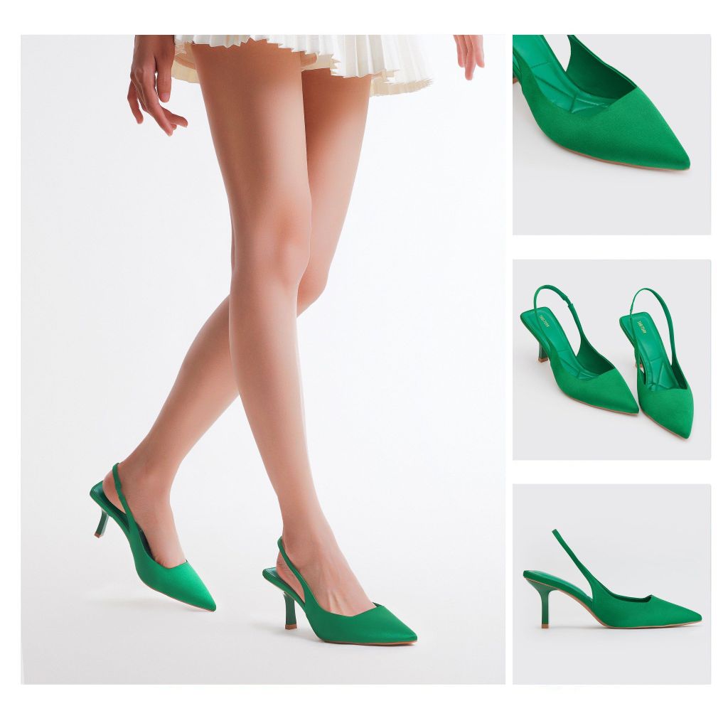  Giày Sandals Nữ THÁI TUẤN Mũi Nhọn Quai Ngang Hậu Màu Xanh Lá 