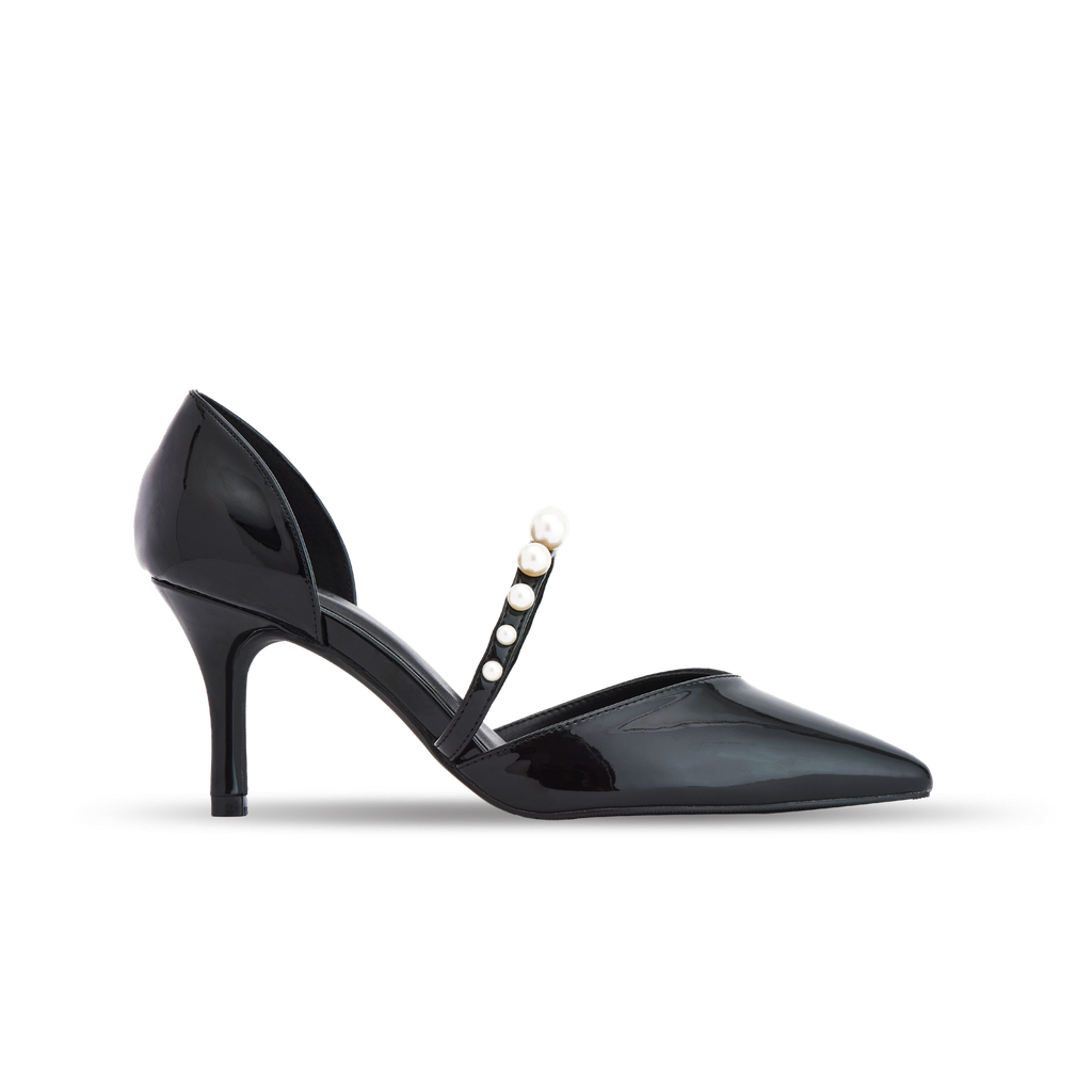  Giày Bít Cao Gót Nữ THÁI TUẤN Mũi Nhọn Slingback Màu Đen 