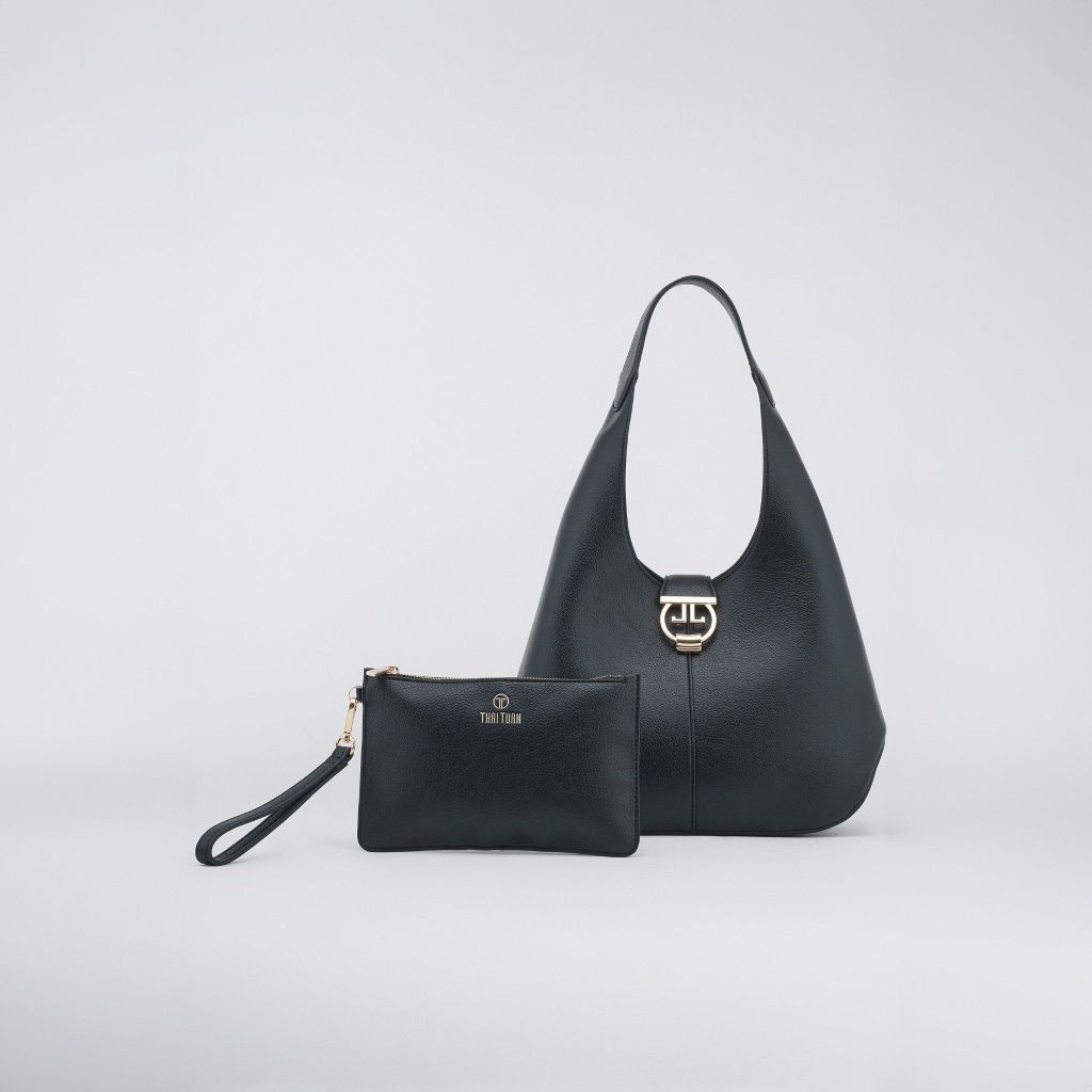  Túi Xách Tay Nữ THÁI TUẤN Hobo Khóa Gài Cách Điệu Màu Đen 
