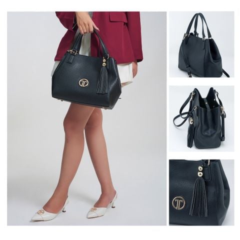  Túi Xách Tay Nữ THÁI TUẤN Size Trung Khóa Nút Bấm Màu Đen 