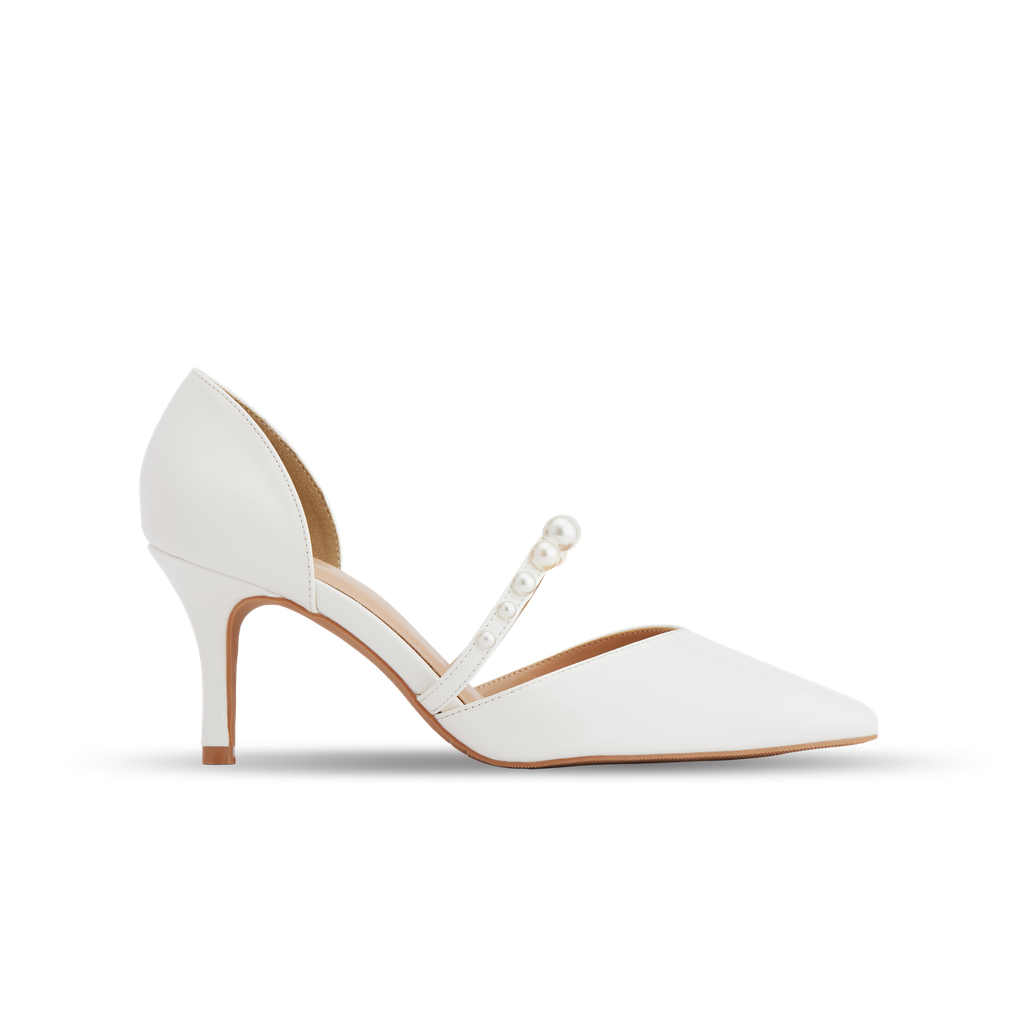  Giày Bít Cao Gót Nữ THÁI TUẤN Mũi Nhọn Slingback Màu Trắng 