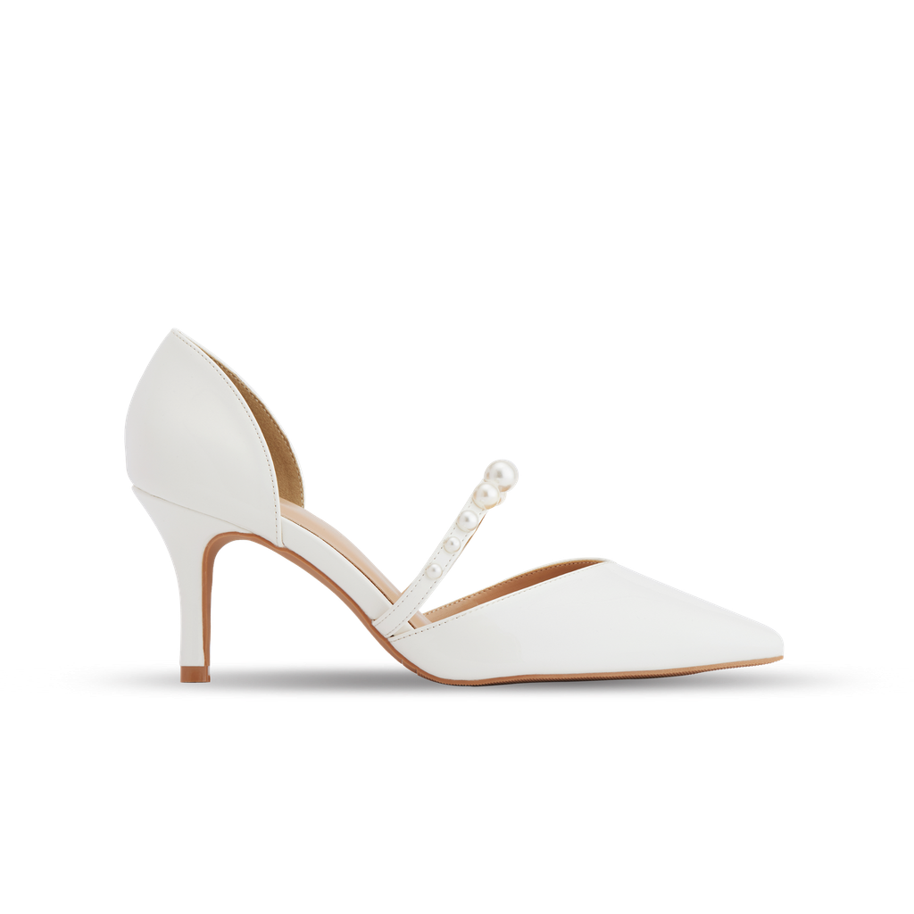  Giày Bít Cao Gót Nữ THÁI TUẤN Mũi Nhọn Slingback Màu Trắng 