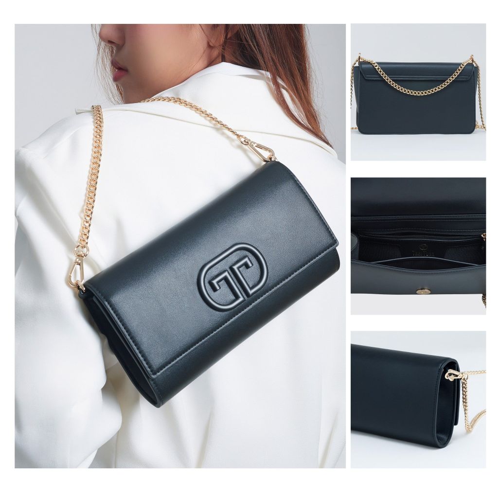  Ví Cầm Tay Nữ THÁI TUẤN Thời Trang Màu Đen Khóa Bấm 