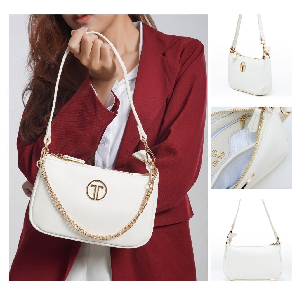  Túi Xách Nữ THÁI TUẤN Đeo Vai Trơn Khóa Kéo Màu Trắng 