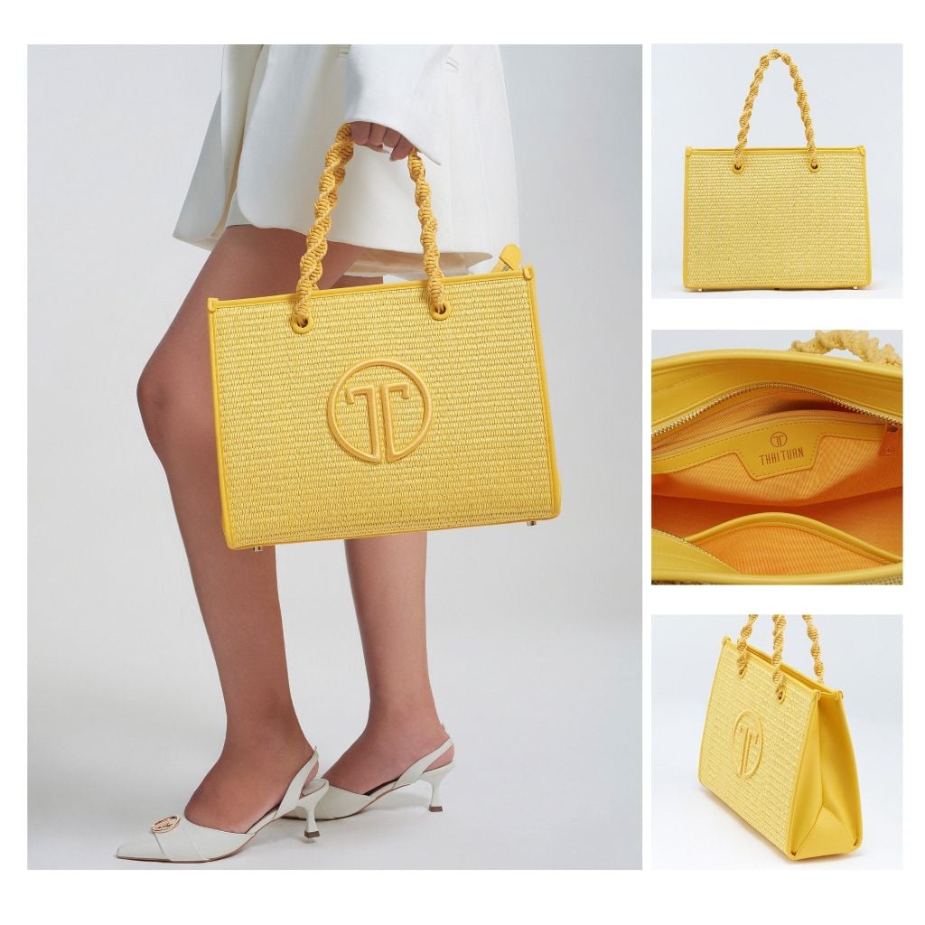  Túi Xách Tay Nữ THÁI TUẤN Thời Trang Thêu Nổi Màu Vàng 