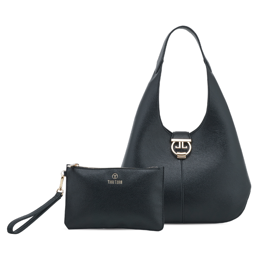  Túi Xách Tay Nữ THÁI TUẤN Hobo Khóa Gài Cách Điệu Màu Đen 