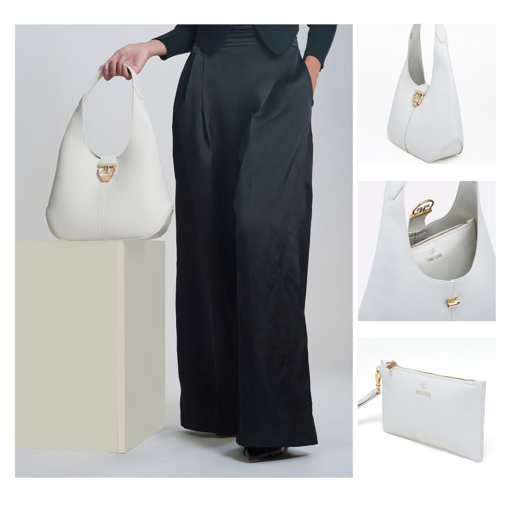  Túi Xách Tay Nữ THÁI TUẤN Hobo Khóa Gài Cách Điệu Màu Trắng 