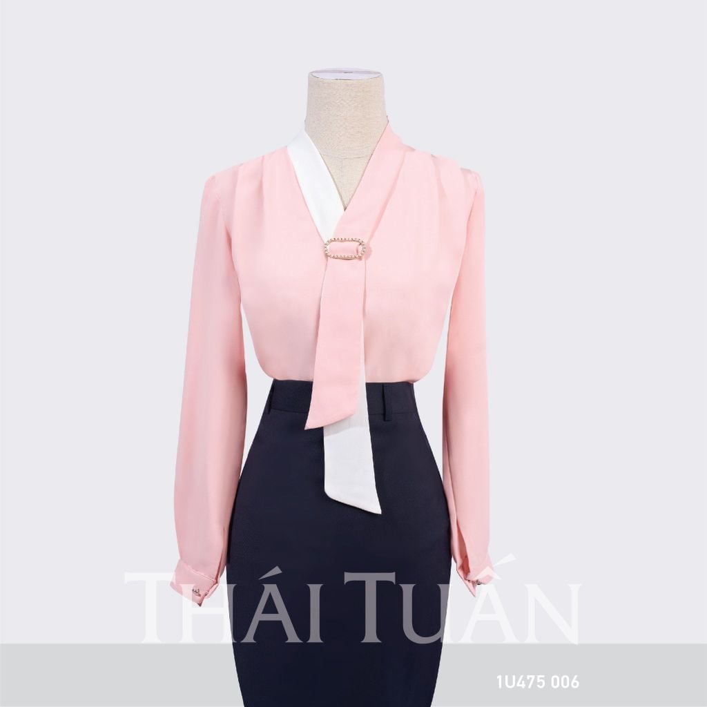  Áo Sơ Mi Nữ THÁI TUẤN Cổ Cách Tân Màu Hồng 