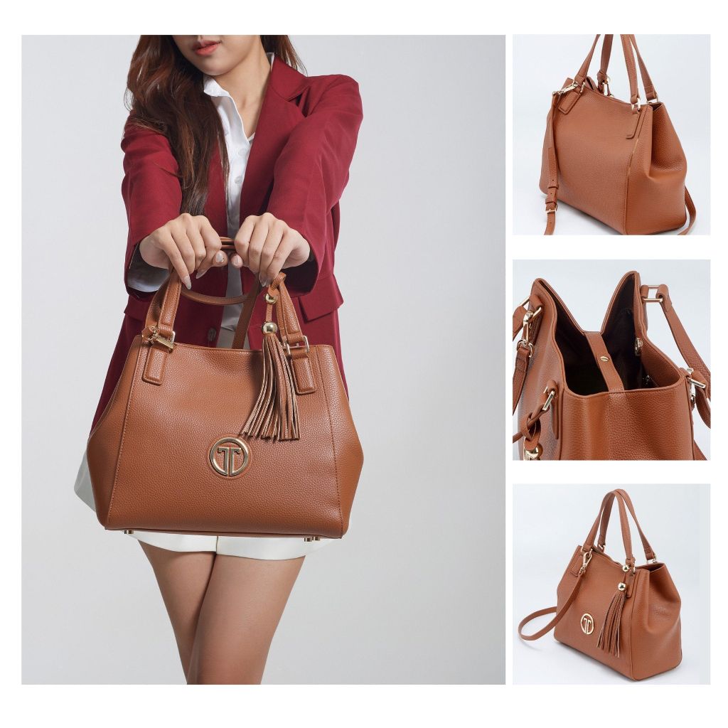  Túi Xách Tay Nữ THÁI TUẤN Size Trung Khóa Nút Bấm Màu Nâu 