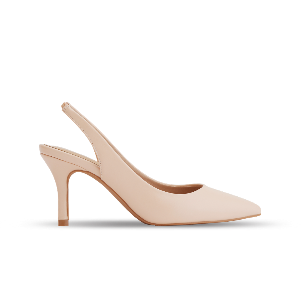  Giày Cao Gót Nữ THÁI TUẤN Mũi Nhọn Phối Quai Hậu Màu Kem 