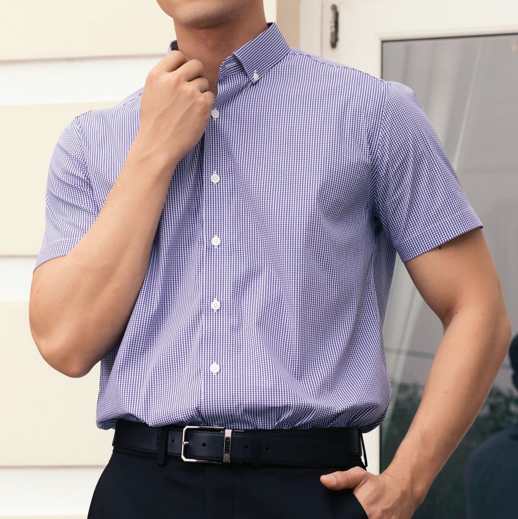  Áo Sơ Mi Nam GENTITI Tay Ngắn Họa Tiết Caro Màu Xanh - Kiểu dáng: Regular 