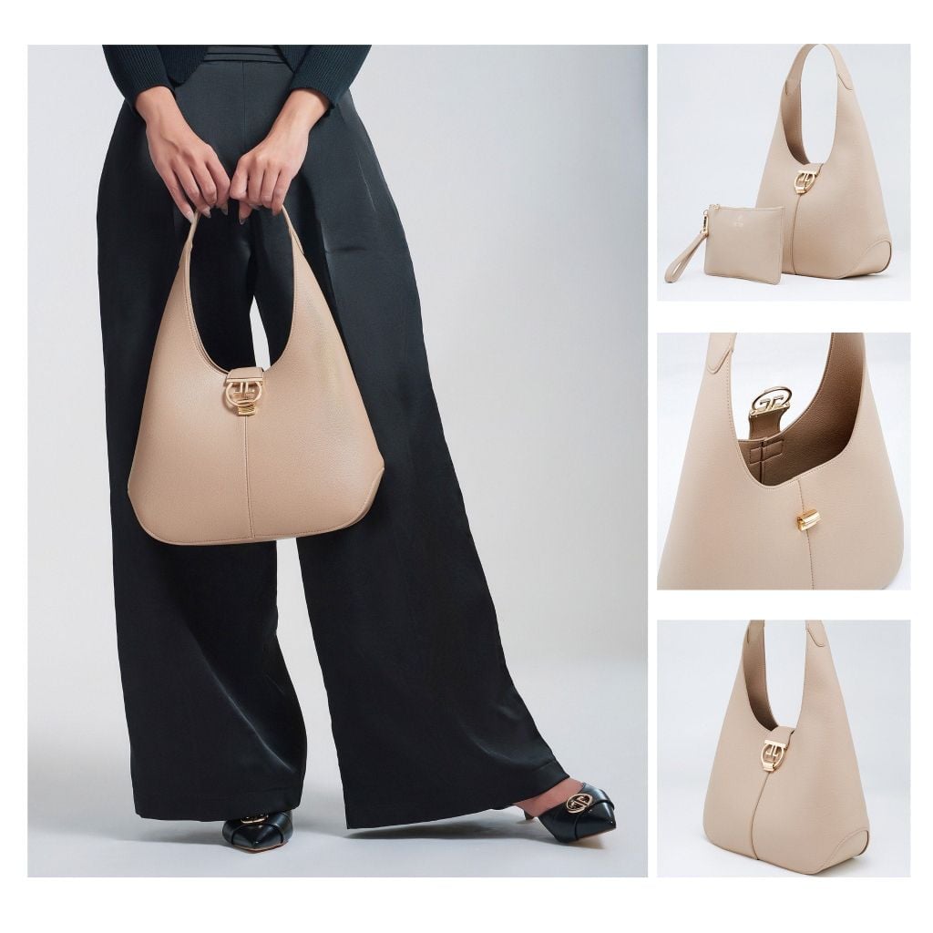  Túi Xách Tay Nữ THÁI TUẤN Hobo Khóa Gài Cách Điệu Màu Kem 