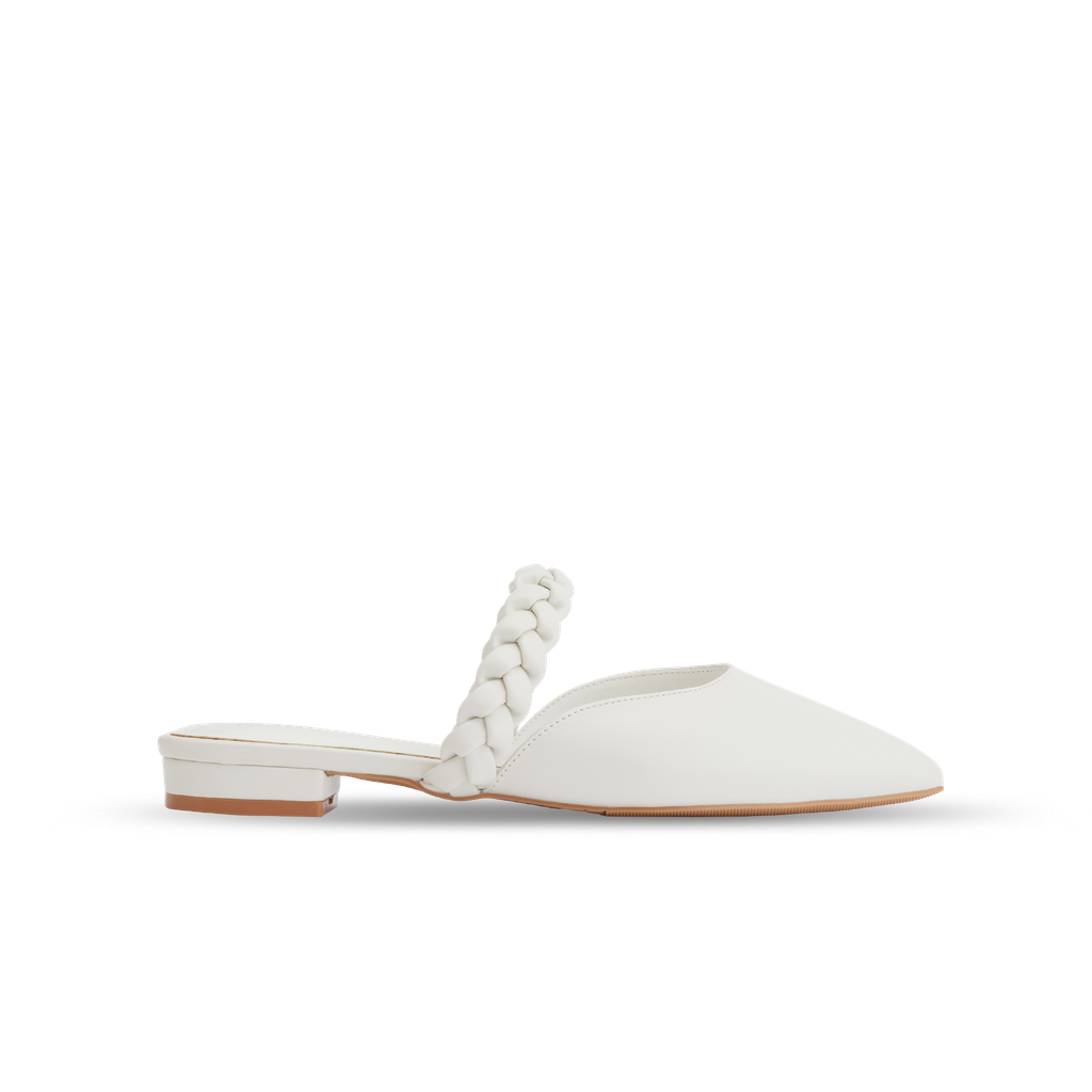  Giày Mules Nữ THÁI TUẤN Bít Mũi Nhọn Màu Trắng 