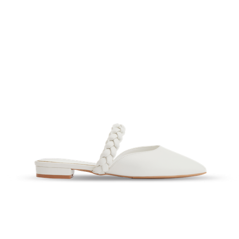  Giày Mules Nữ THÁI TUẤN Bít Mũi Nhọn Màu Trắng 