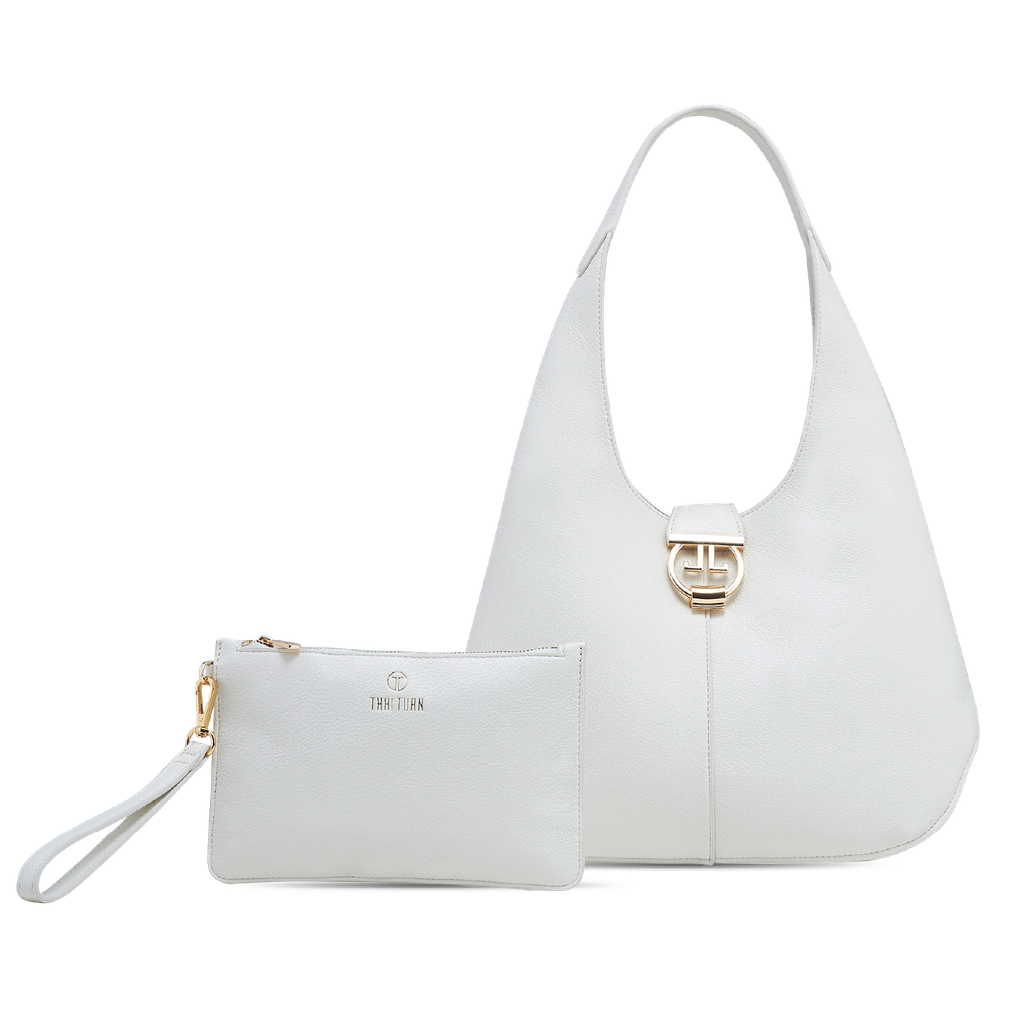  Túi Xách Tay Nữ THÁI TUẤN Hobo Khóa Gài Cách Điệu Màu Trắng 