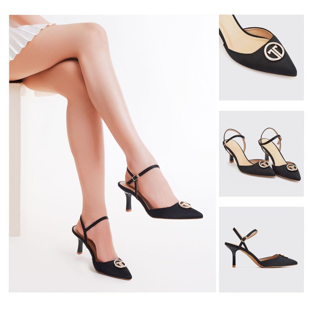  Giày Sandals Nữ THÁI TUẤN Mũi Vuông Quai Hậu Màu Đen 