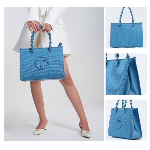  Túi Xách Tay Nữ THÁI TUẤN Thời Trang Thêu Nổi Màu Xanh 