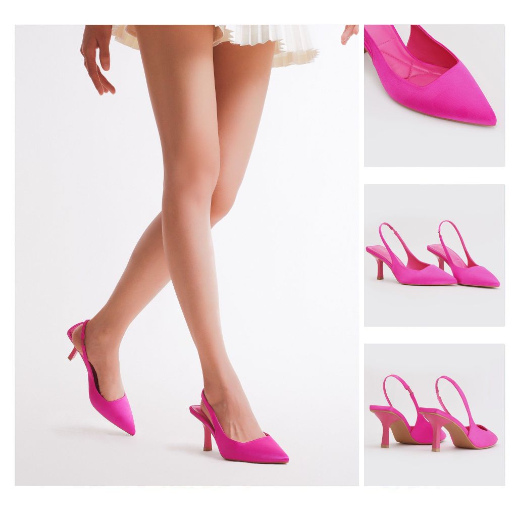  Giày Sandals Nữ THÁI TUẤN Mũi Nhọn Quai Ngang Hậu Màu Hồng 