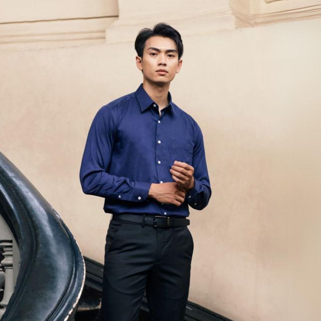  Áo Sơ Mi Nam GENTITI Trơn Tay Dài Màu Xanh Đậm - Kiểu dáng: Regular 