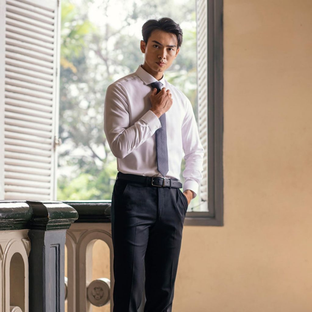  Áo Sơ Mi Nam GENTITI Trơn Tay Dài Màu Trắng - Kiểu Dáng Slim Fit 