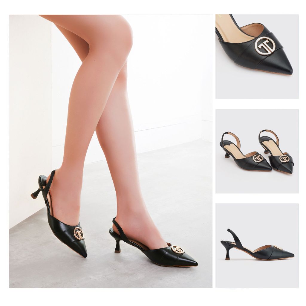  Giày Sandals Nữ THÁI TUẤN Mũi Nhọn Màu Đen 