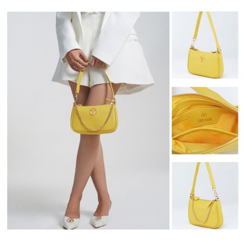 Túi Xách Tay Nữ THÁI TUẤN Đeo Vai Trơn Khóa Kéo Màu Vàng 