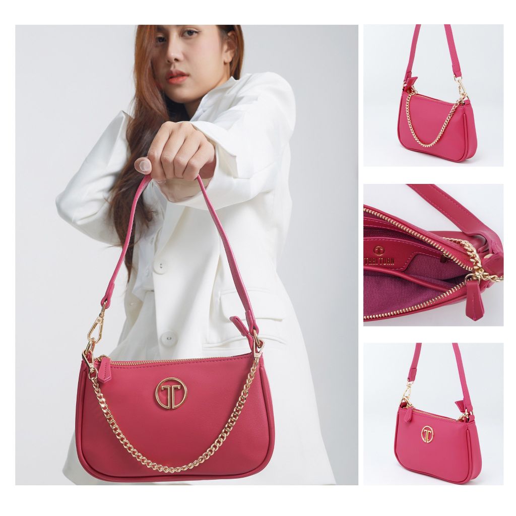  Túi Xách Tay Nữ THÁI TUẤN Đeo Vai Trơn Khóa Kéo Màu Hồng Sen 
