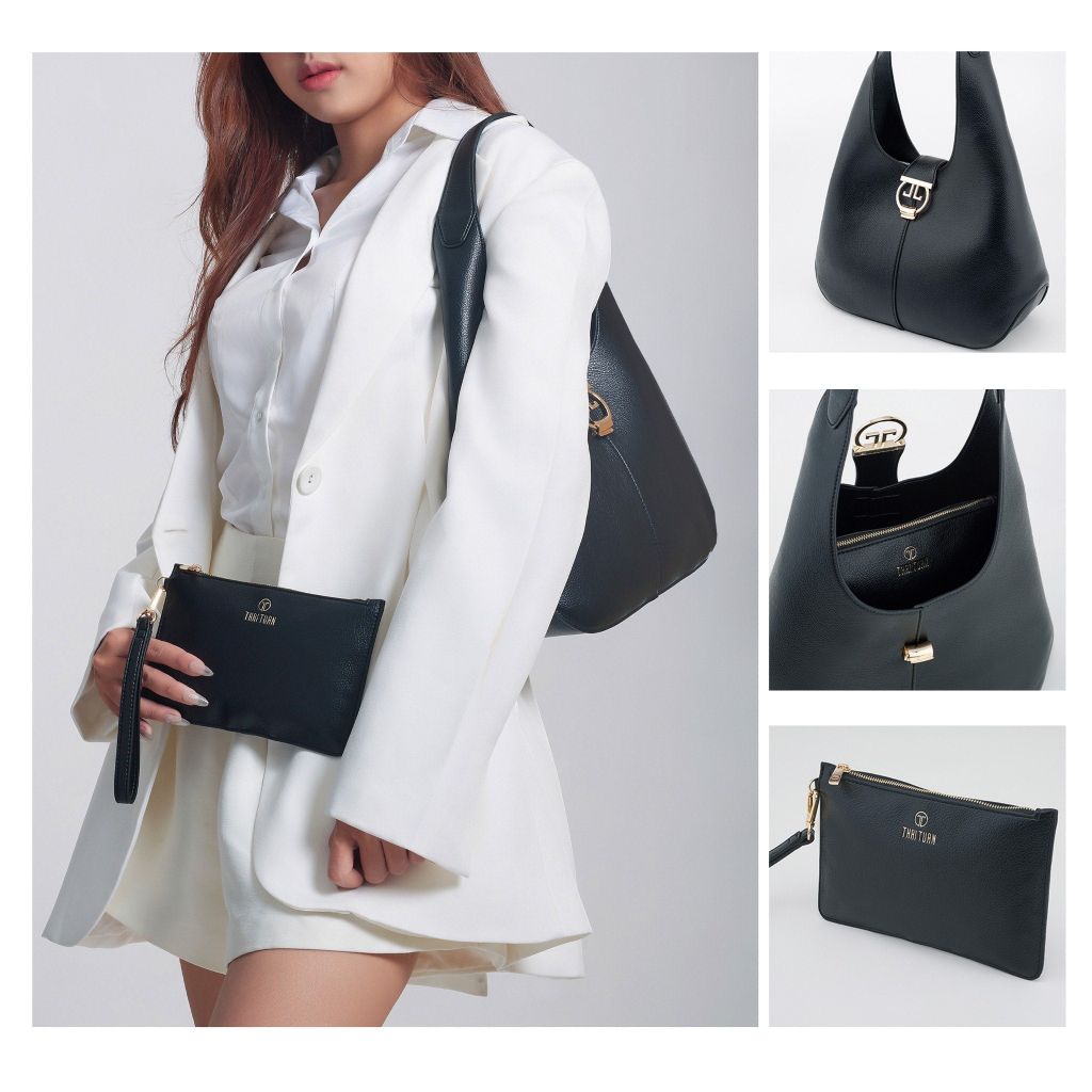  Túi Xách Tay Nữ THÁI TUẤN Hobo Khóa Gài Cách Điệu Màu Đen 