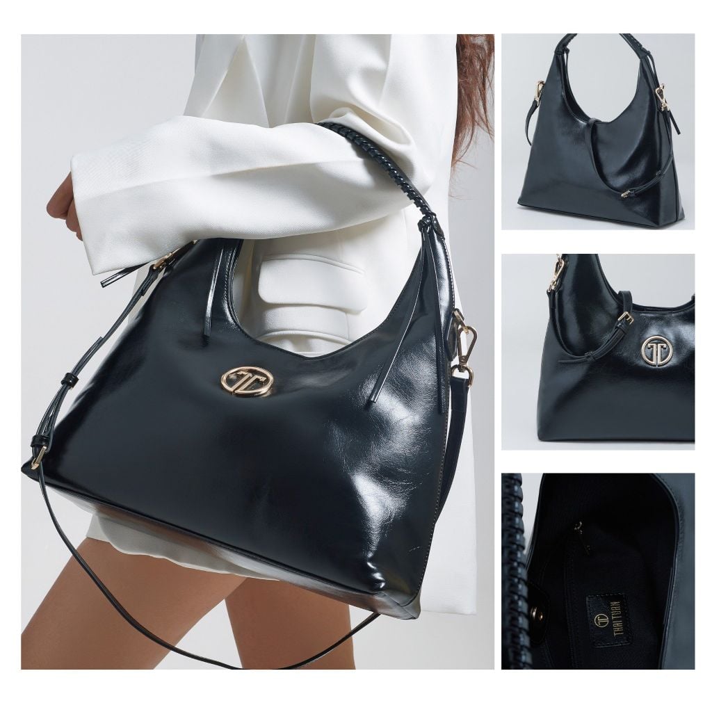  Túi Xách Tay Nữ THÁI TUẤN Hobo Khóa Kéo Màu Đen 