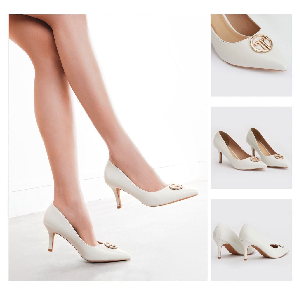  Giày Cao Gót Nữ THÁI TUẤN Bít Mũi Nhọn Màu Trắng 
