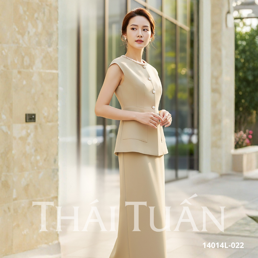  Set Áo Và Chân Váy Nữ Thái Tuấn Cổ Viền Ren Cao Cấp 14014L022 