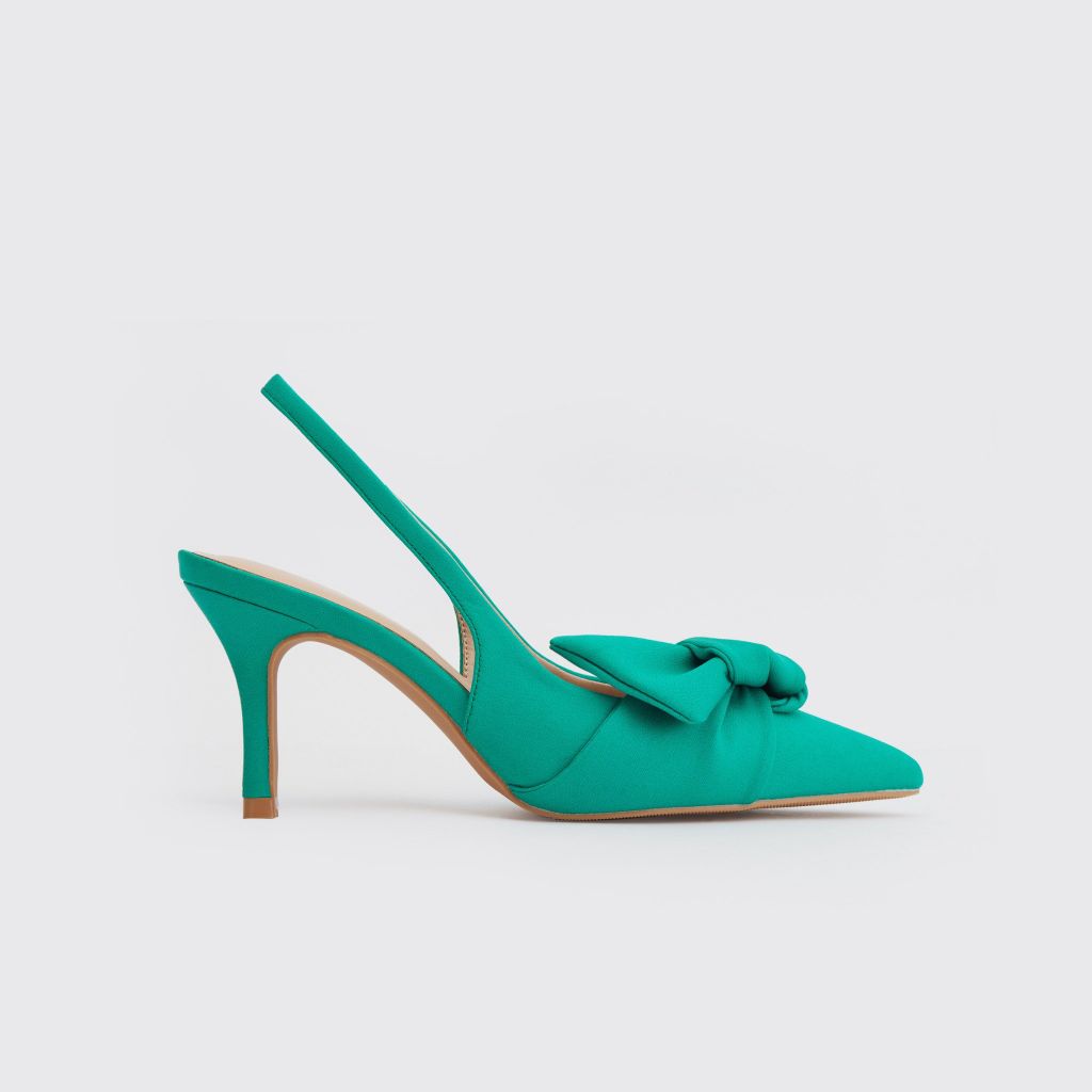  Giày Sandals Nữ THÁI TUẤN Mũi Nhọn Trang Trí Nơ Màu Xanh Teal 