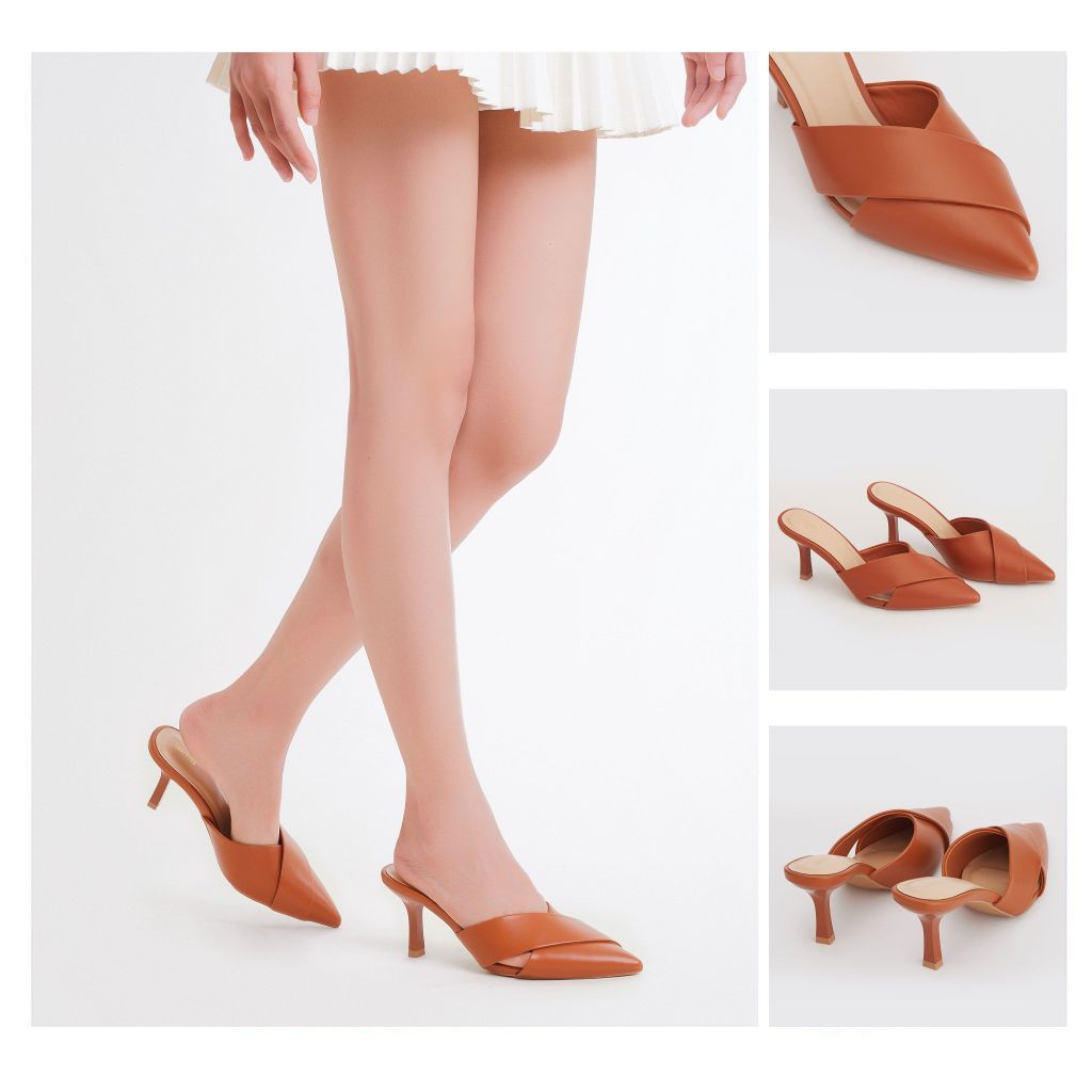  Guốc Mules Nữ THÁI TUẤN Quai Chéo Bít Mũi Màu Nâu 