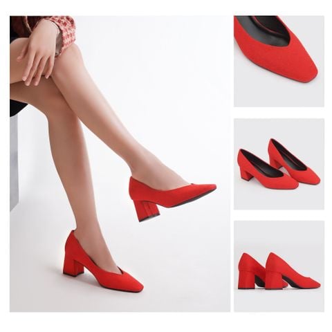  Giày Cao Gót Nữ THÁI TUẤN Bít Mũi Bầu Màu Đỏ 