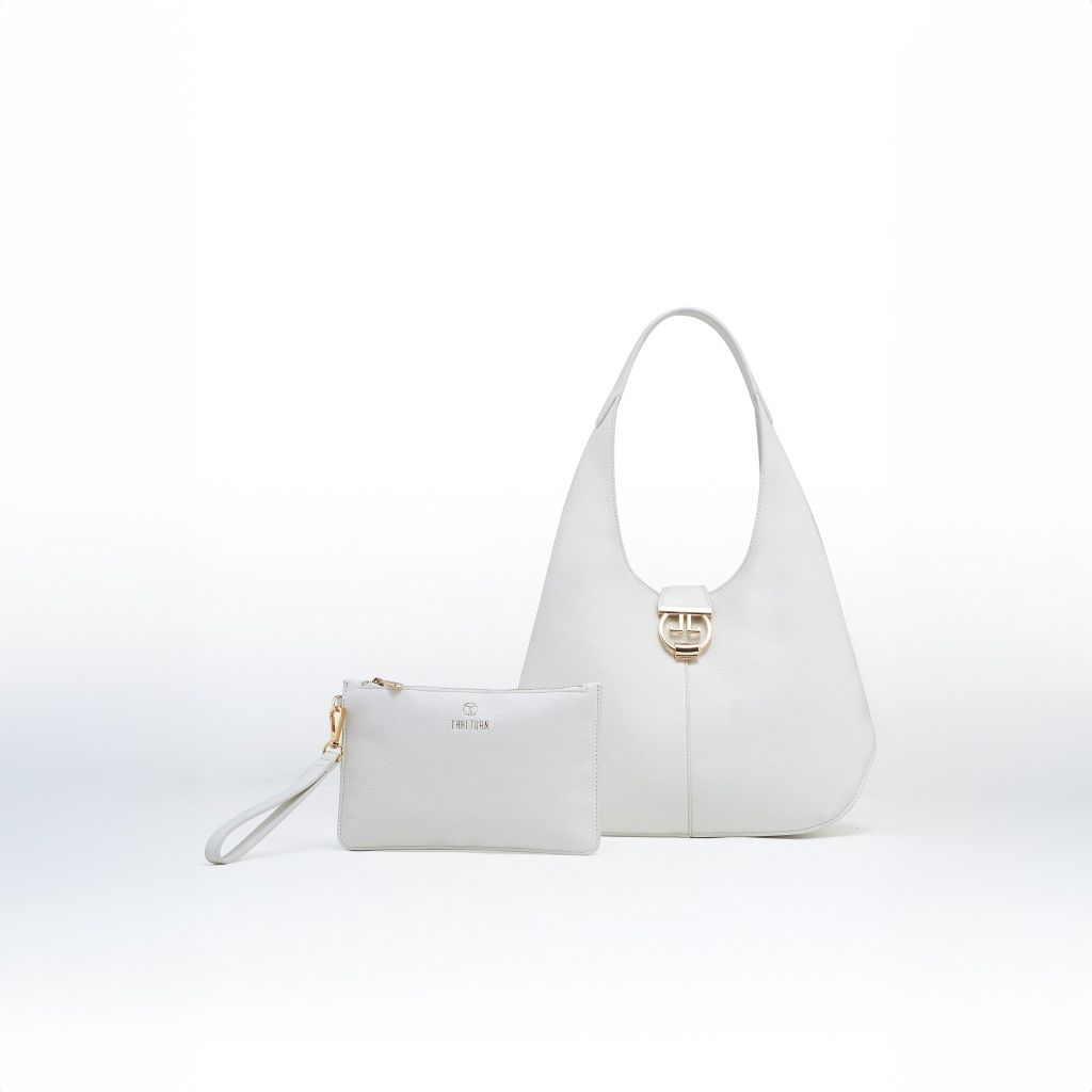  Túi Xách Tay Nữ THÁI TUẤN Hobo Khóa Gài Cách Điệu Màu Trắng 