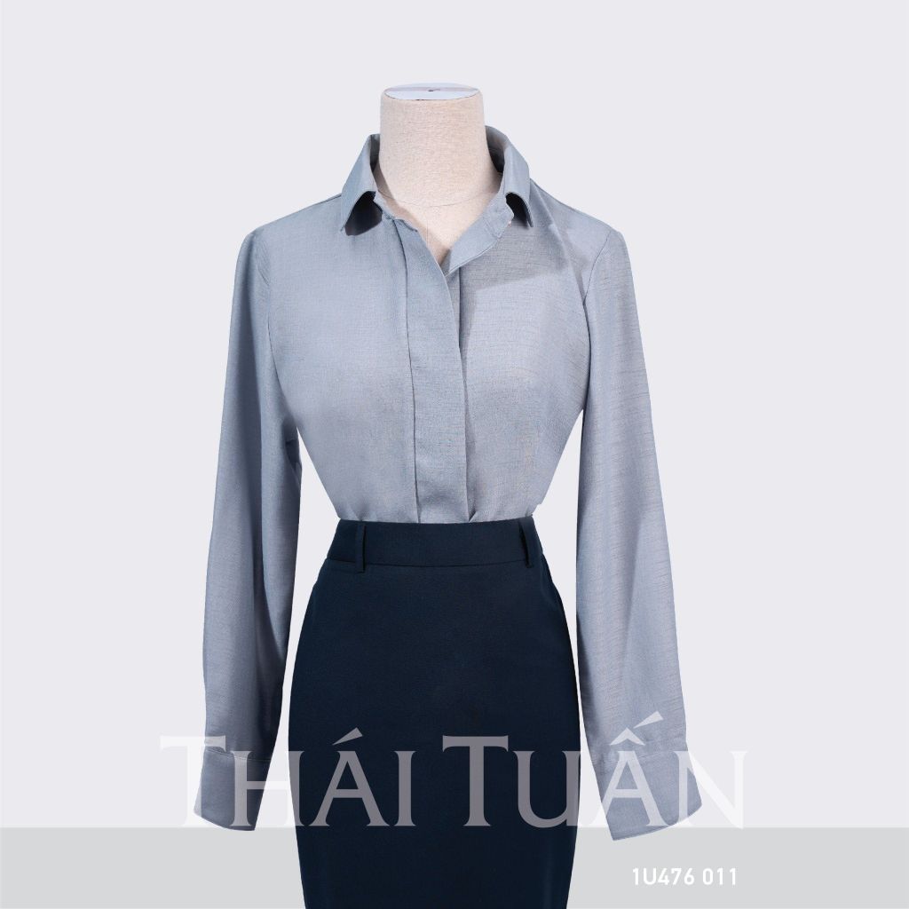  Áo Sơ Mi Nữ THÁI TUẤN Cách Tân Màu Xám Ghi 