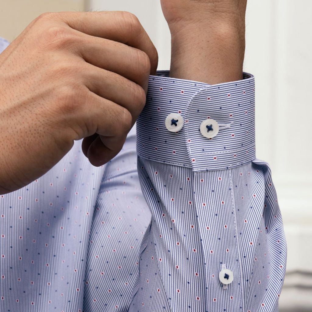  Áo Sơ Mi Nam GENTITI Tay Dài Họa Tiết Chấm Bi Màu Xanh - Kiểu dáng: Regular 