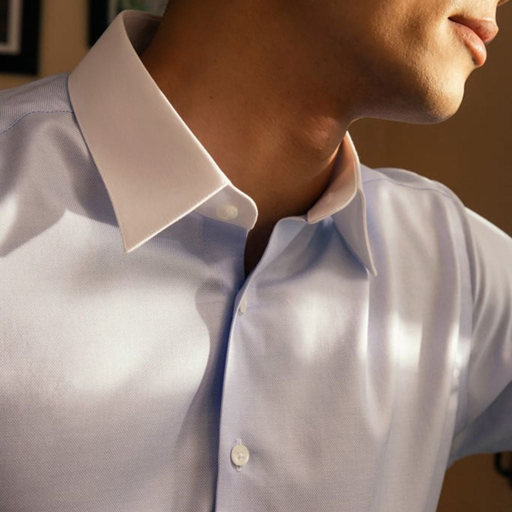  Áo Sơ Mi Nam GENTITI Trơn Tay Dài Màu Xanh Phối Trắng - Kiểu Dáng Smart Fit 