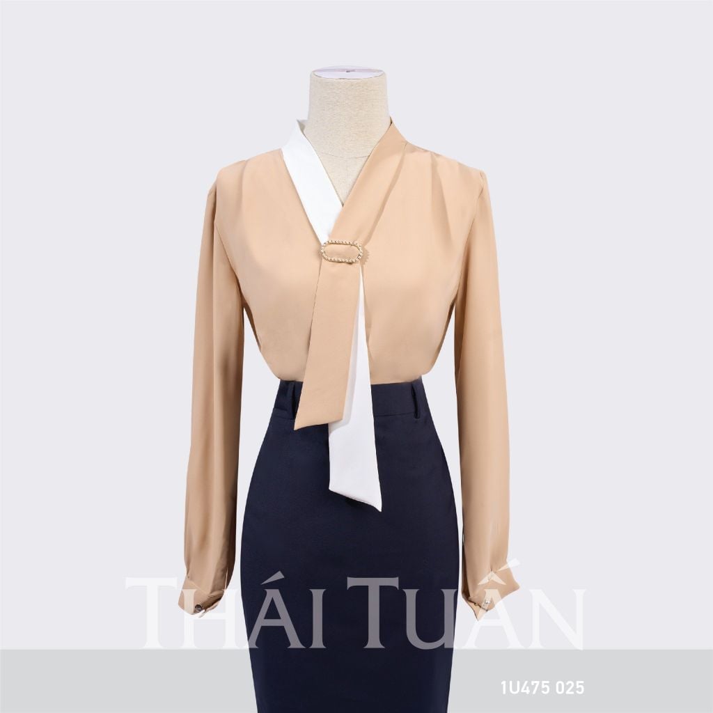  Áo Kiểu Nữ THÁI TUẤN Cổ Cách Tân Tay Dài Màu Nâu 